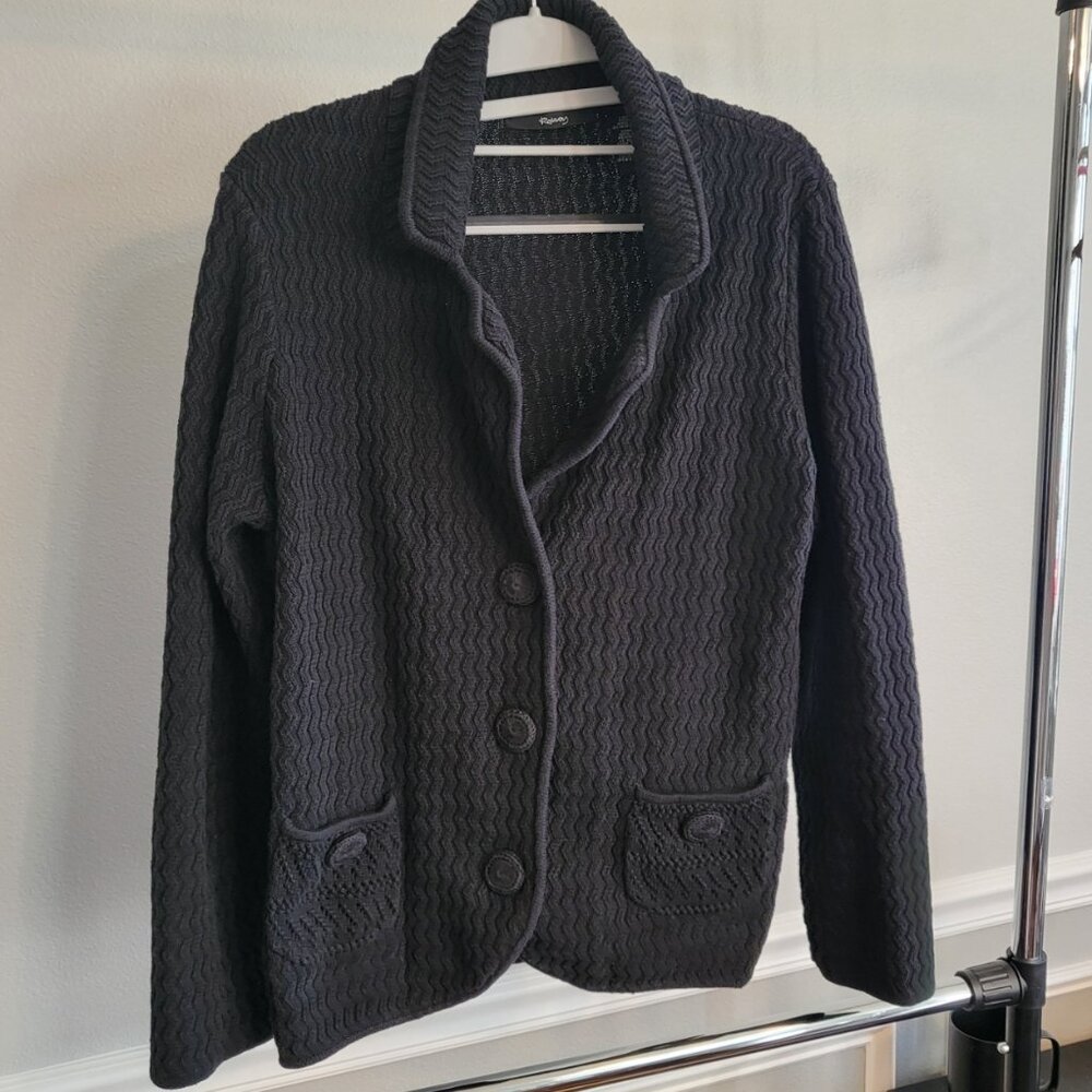 Raisey Knitted Sweater Black Button Up Women's Size XL Retro Boho Romantic Knit